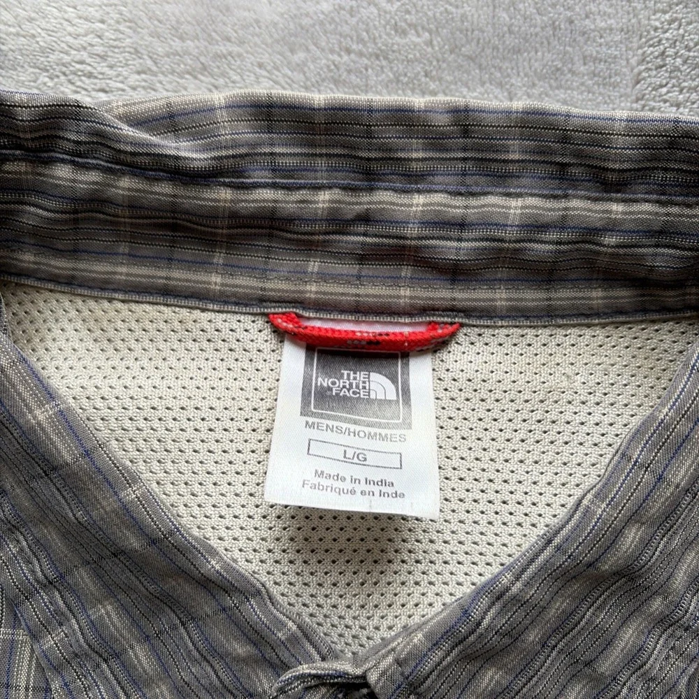 The North Face Mens L Shirt Long Sleeve Zip Pocket Vented Green Plaid VTG